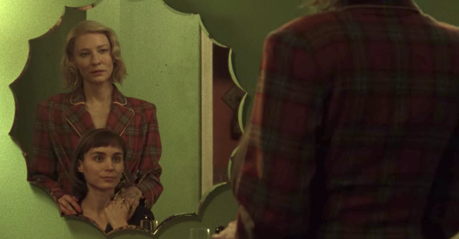 Cate Blanchett and Rooney Mara staring at each other in a mirror in &quot;Carol&quot;