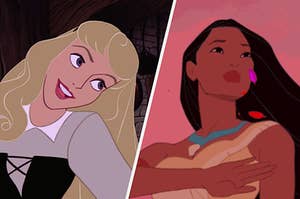 Aurora from sleeping beauty on the left and pocahontas on the right