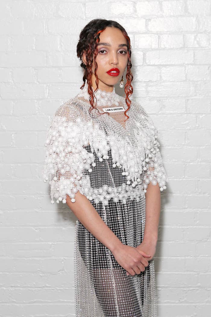 FKA Twigs attends the Burberry Autumn/Winter 2020 show during London Fashion Week at Kensington Olympia on February 17, 2020 in London, England