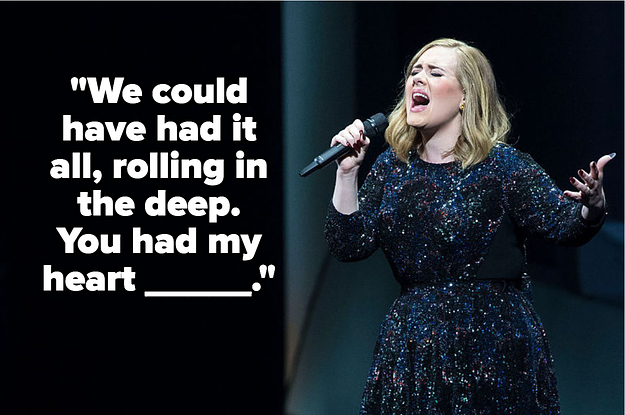 Adele singing with the text