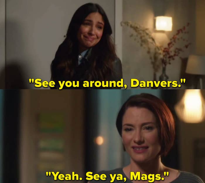 Chyler Leigh as Alex Danvers and Floriana Lima as Maggie Sawyer in the show &quot;Supergirl.&quot;