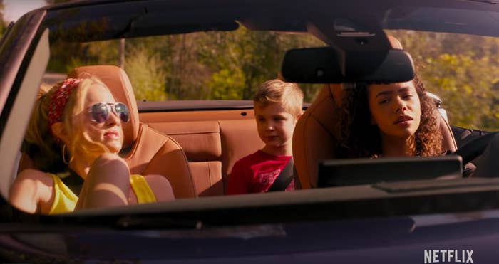 Ginny driving her mother Georgia and little brother