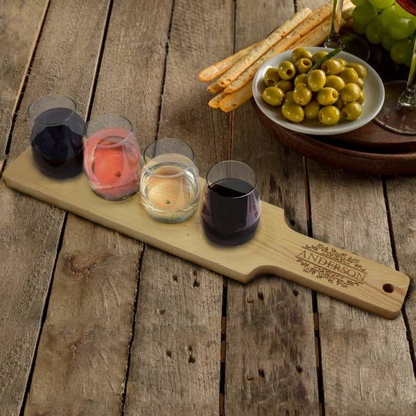 Customizable wine flight with four wine glasses