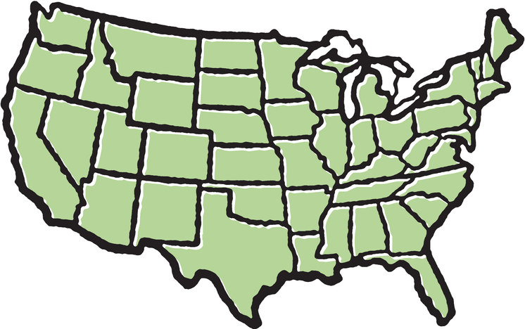 Illustration of a simplified United States map without state labels