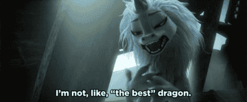 A fluffy blue dragon saying, &quot;I&#x27;m not, like, &#x27;the best&#x27; dragon&quot;