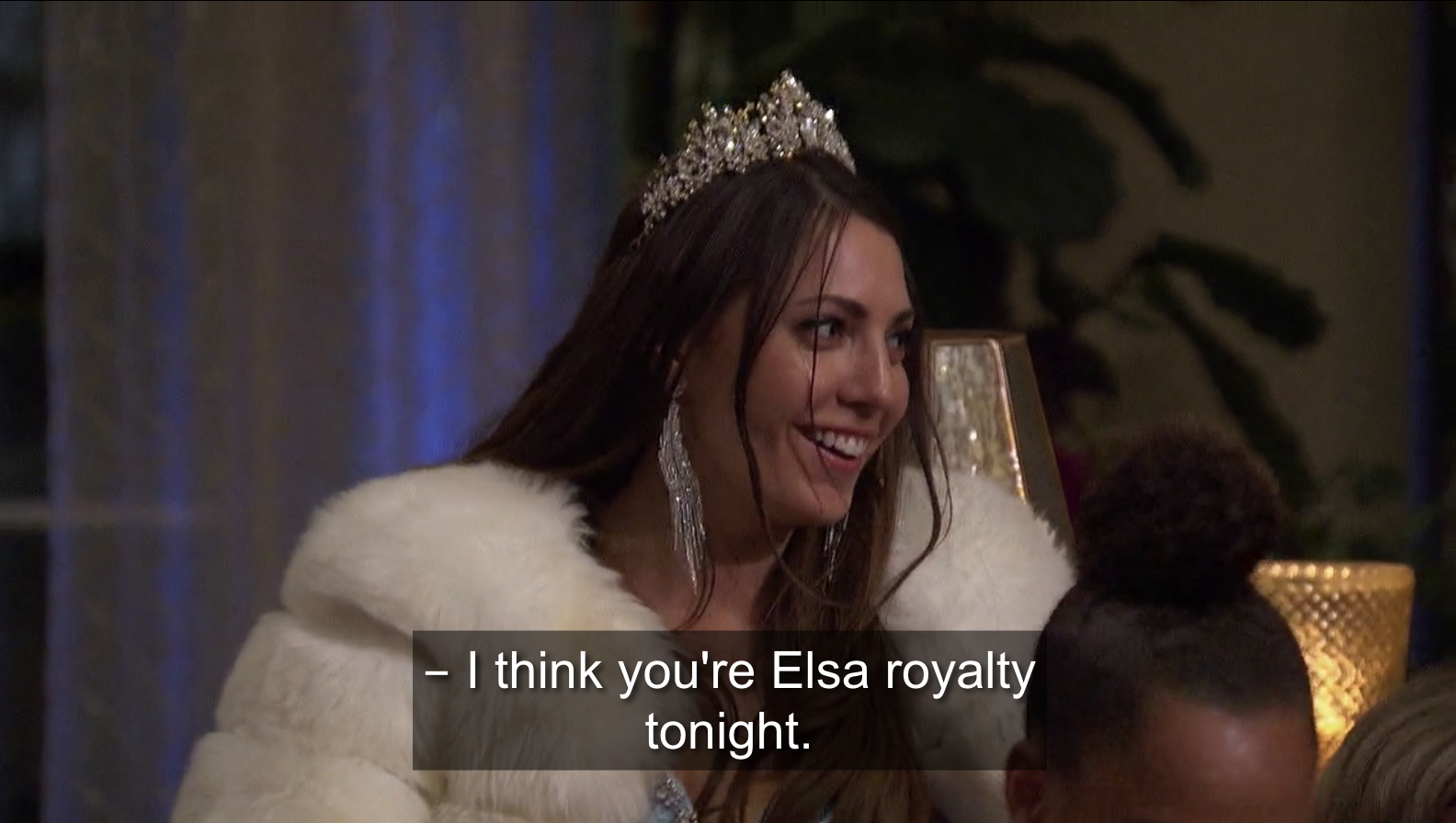 Victoria wearing a crown on her head and saying &quot;I think you&#x27;re Elsa royalty tonight