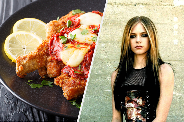 Avril Lavigne next to a delicious-looking chicken parm