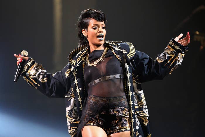 Rihanna performs live on stage at Allphones Arena on October 3, 2013 in Sydney, Australia.  
