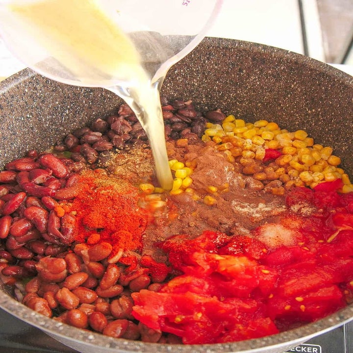 Ingredients for the chili in a pot
