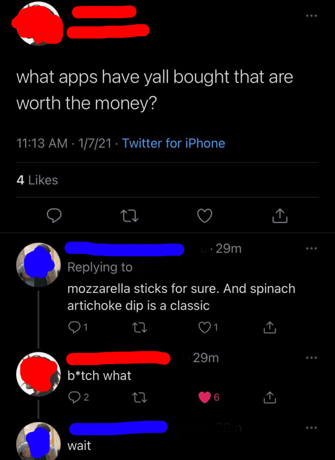 person confusing appetizers with apps