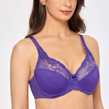 A model wearing the bra in purple