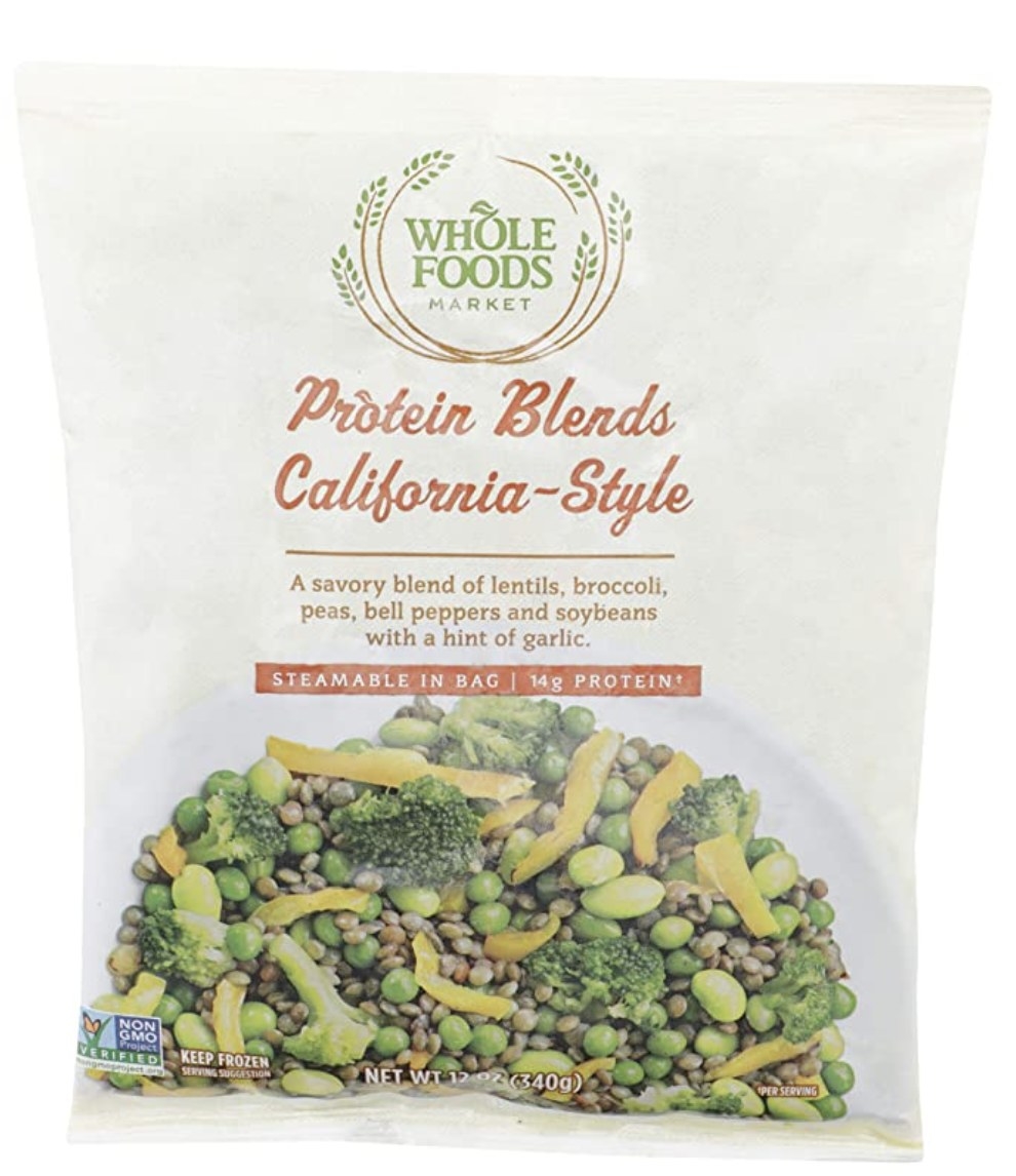 A bag of Whole Foods Market California-Style Vegetable Protein Blend