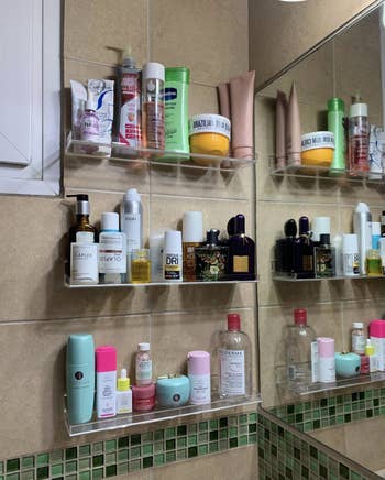 shelves hung up and installed in reviewer's bathroom