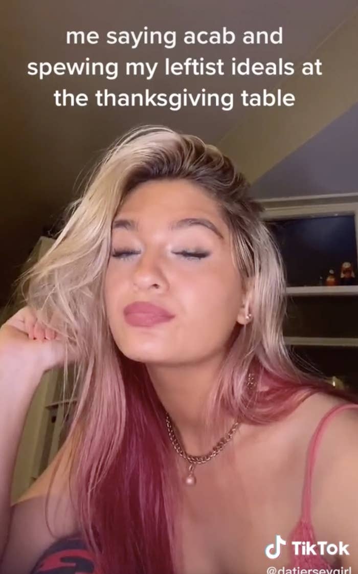 Screenshot from Claudia&#x27;s TikTok of Claudia with her eyes closed