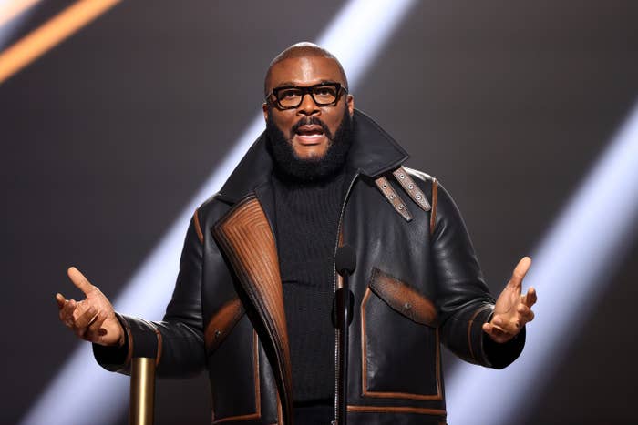 Tyler Perry accepts People's Champion Award onstage for the 2020 E! People's Choice Awards held at the Barker Hangar in Santa Monica, California