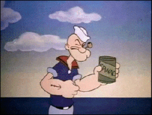 Cartoon sailor eats canned spinach