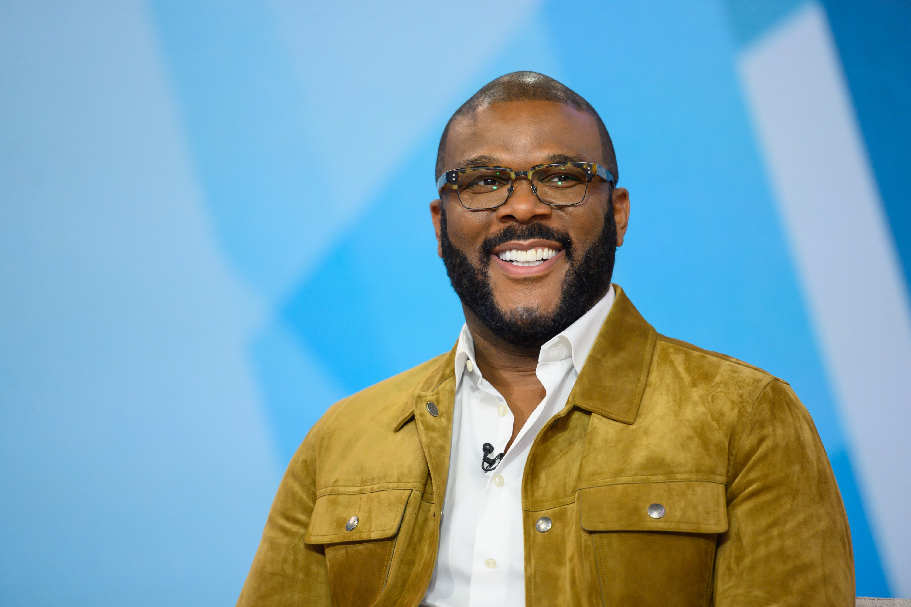 Tyler Perry, wearing a jacket and dress shirt, during his appearance on the TODAY show