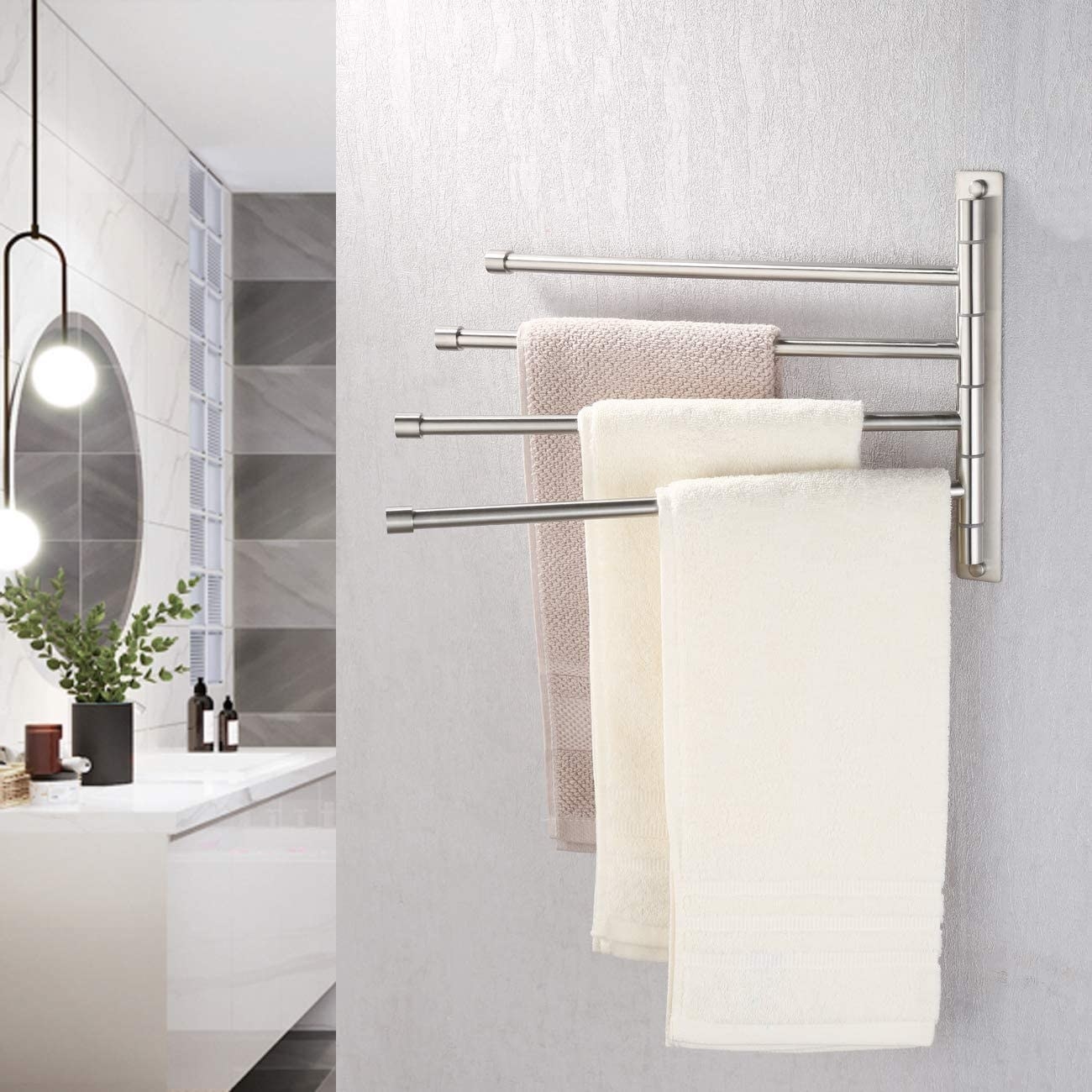 rack with four different swivel arms for a place to hang four towels