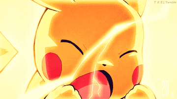Pikachu with a scrunched up face doing an electric shock