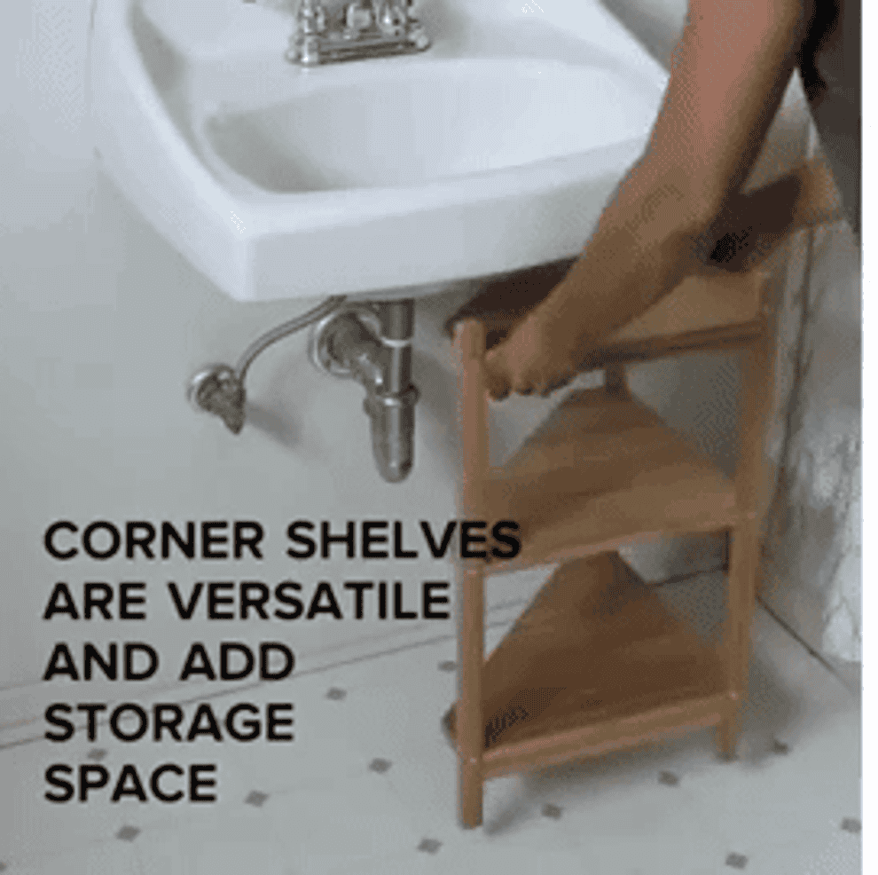 gif of person adding two corner shelves next to each other under sink