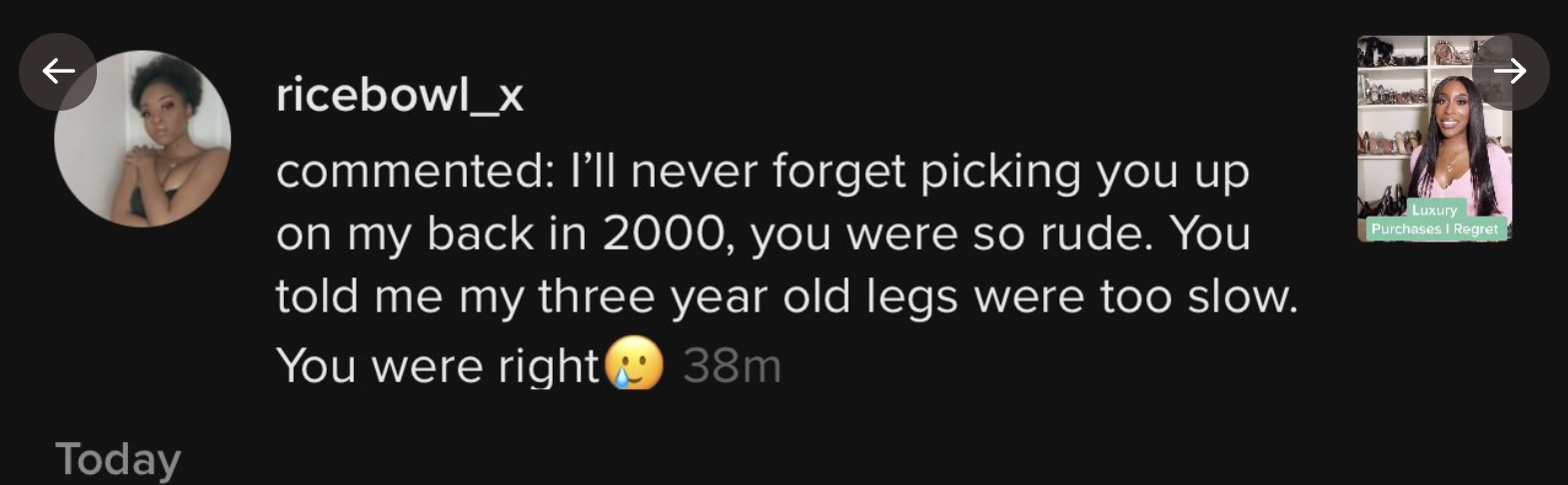 The user said &quot;you told me my three year old legs were too slow. You were right [smiling emoji with a tear running down the face]