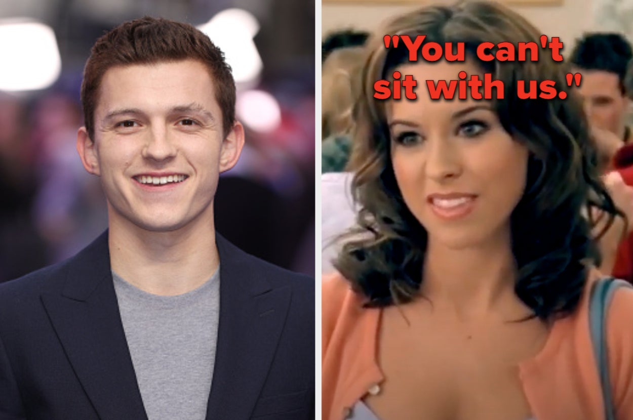 Tom Holland is on the left with Gretchen on the right labeled, "You can't sit with us."
