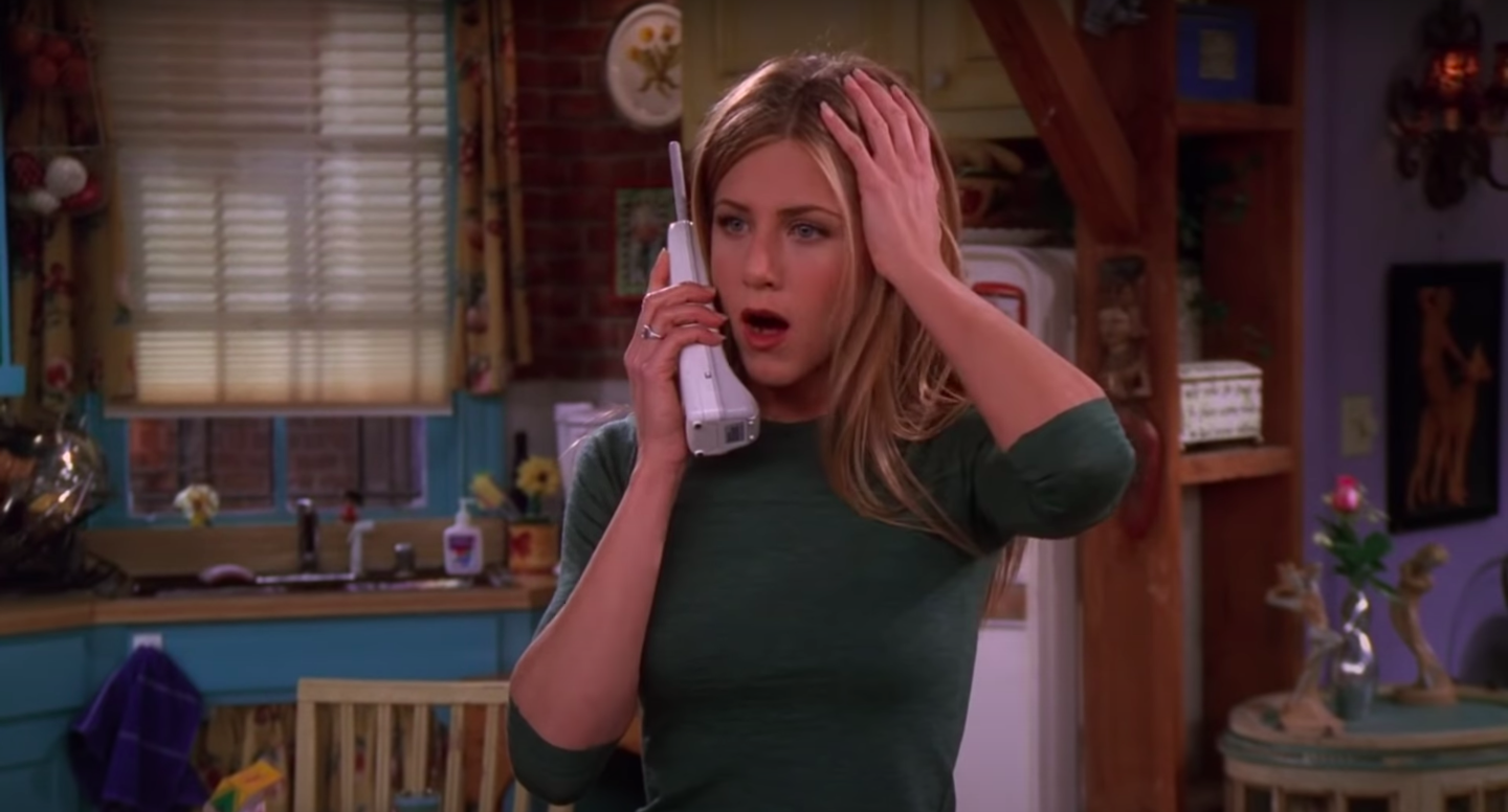 Rachel from &quot;Friends&quot; gasping a moment later with her hand on her head