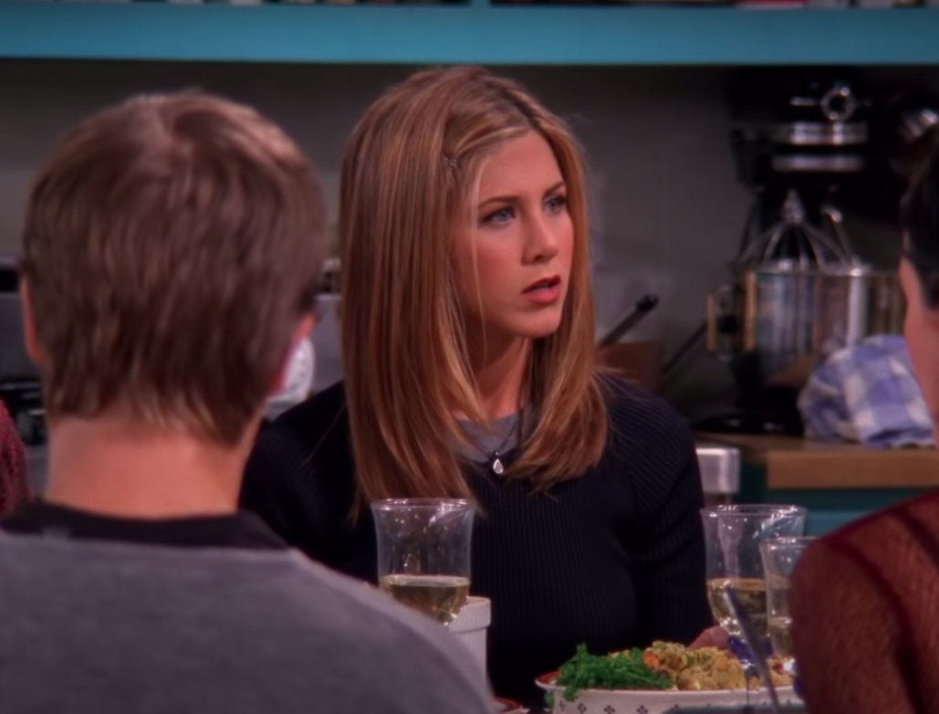 Rachel from &quot;Friends&quot; looking shocked and hurt