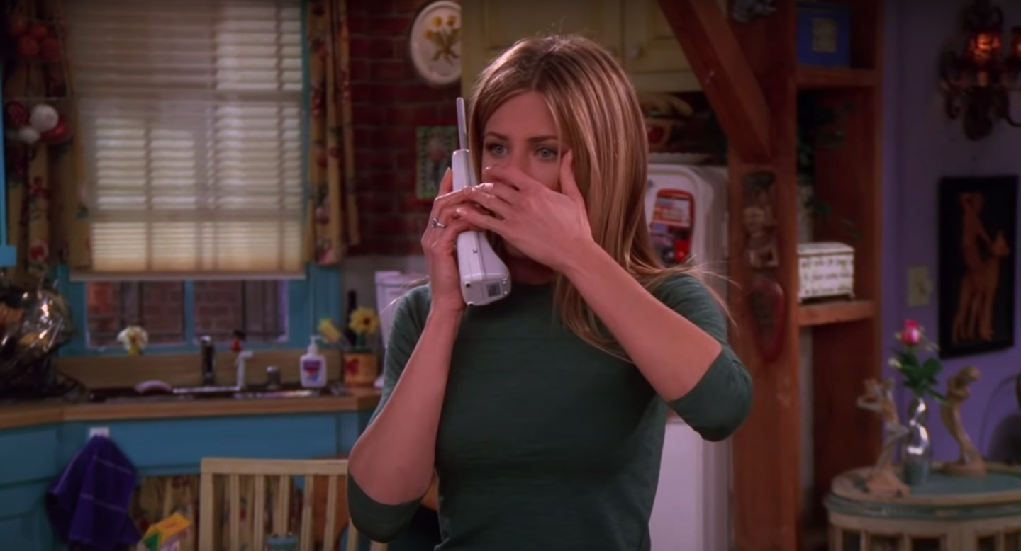 Rachel from &quot;Friends&quot; gasping a moment later with her hand over her mouth
