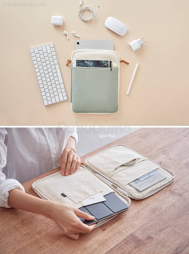 Ipad case with organization pockets for cords and notebooks 