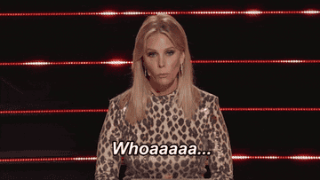 gif of Chery Hines in the TV show &quot;The Masked Dancer&quot; saying &quot;Whoaaaaa...&quot;
