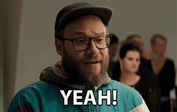 Seth Rogen wearing a hoodie and eyeglasses in a film scene saying &quot;Yeah!&quot;