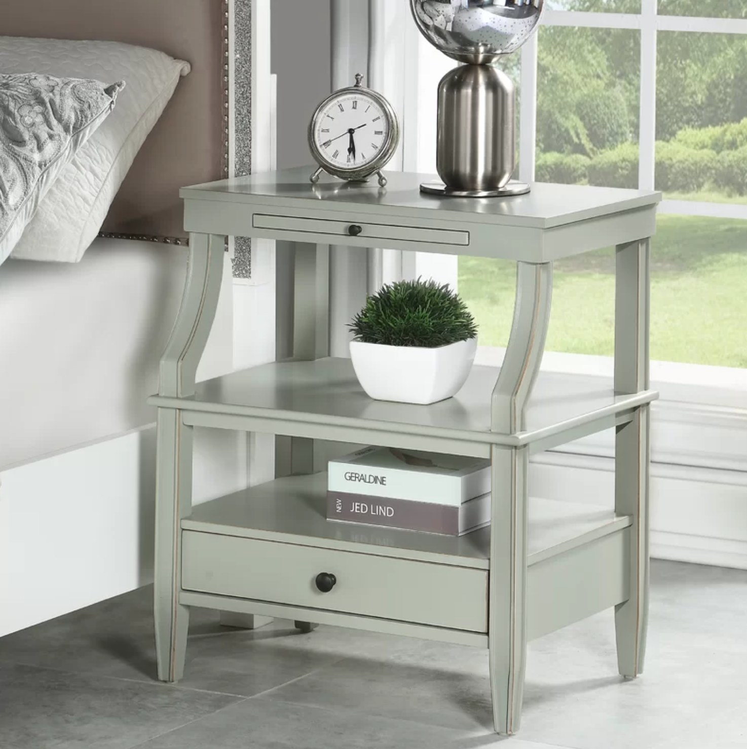 The nightstand in antique gray