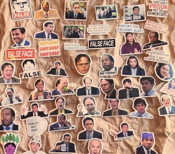 assorted stickers of characters and references from the us version of the office