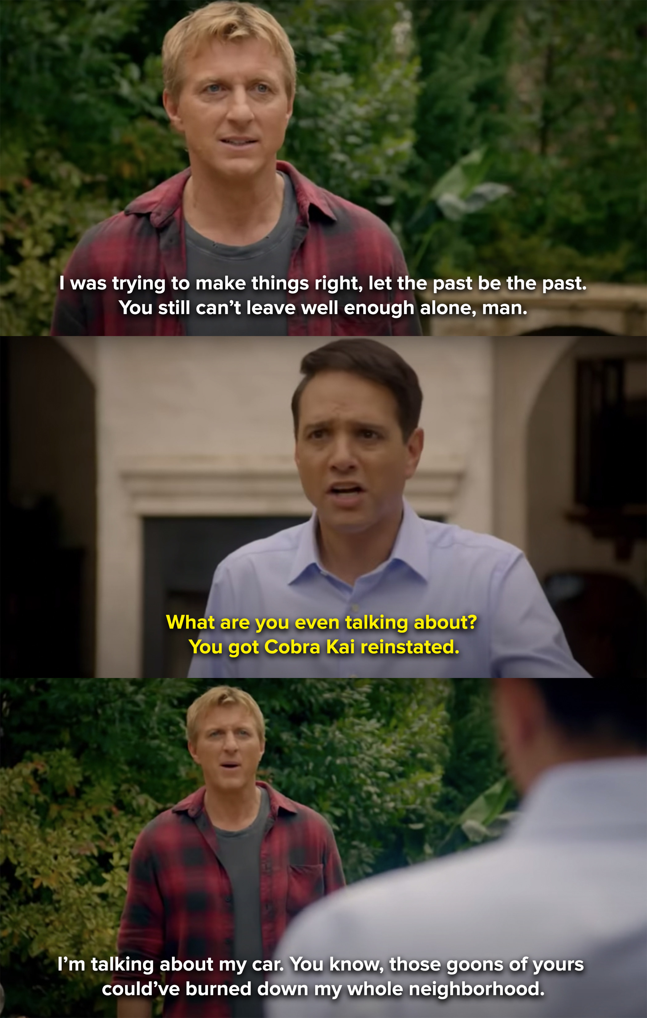 Johnny confronts Daniel about burning his car