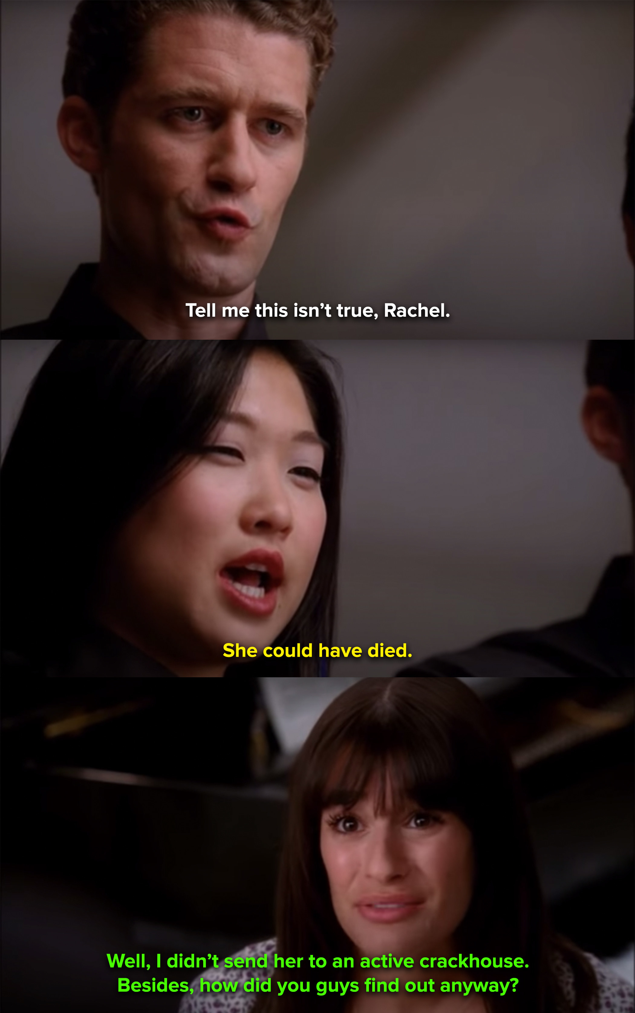 Rachel argues that she didn't do anything wrong because she didn't send Sunshine to an active crackhouse