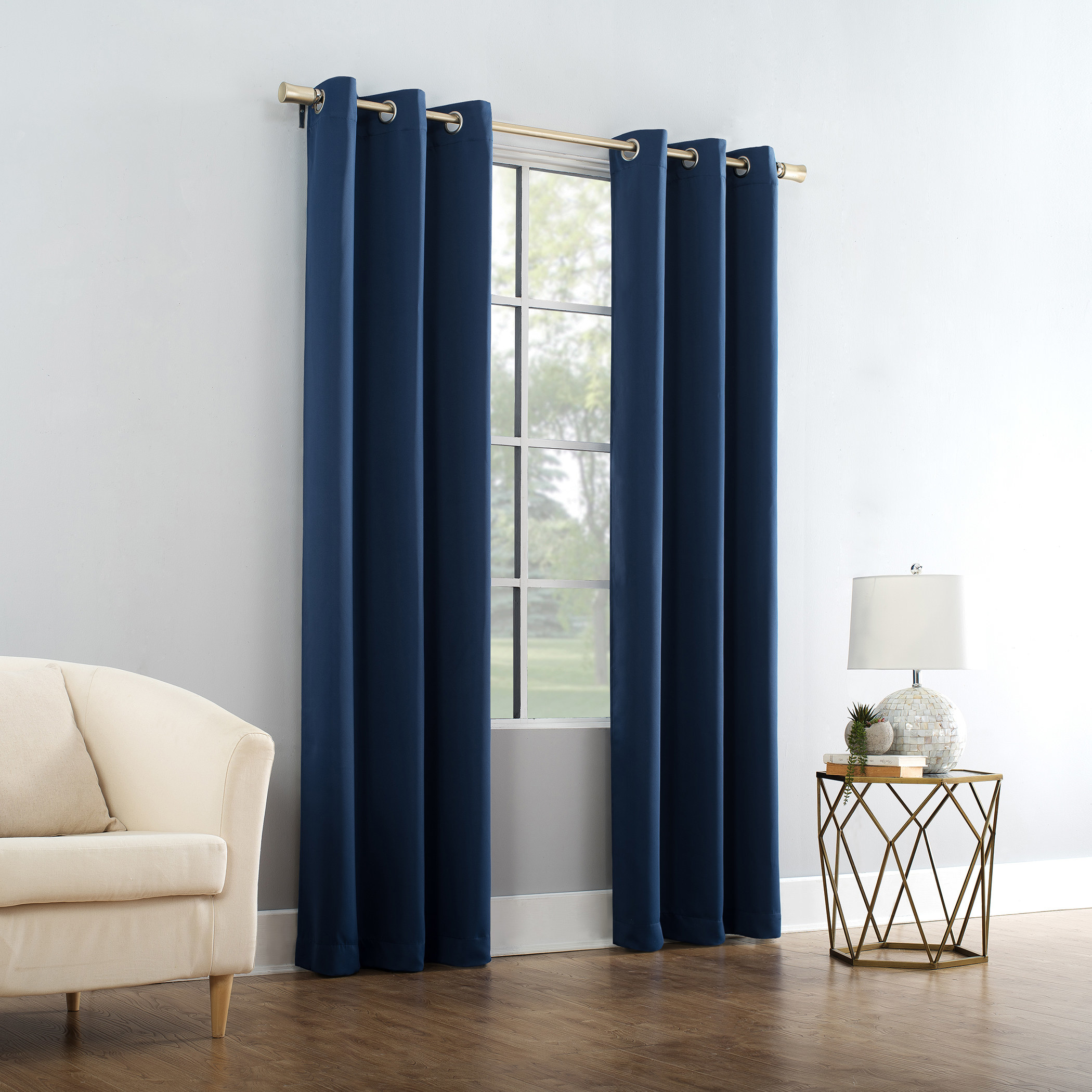 The blue curtain panel