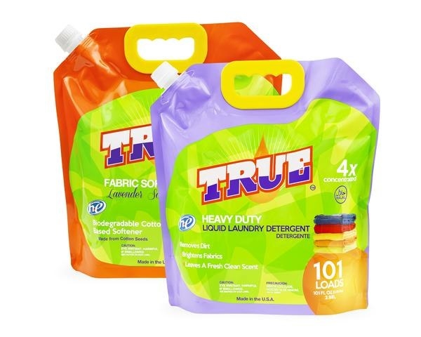 a pouch of True fabric softener and laundry detergent