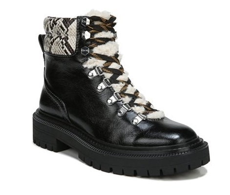 black leather hiking boots with shearling fur