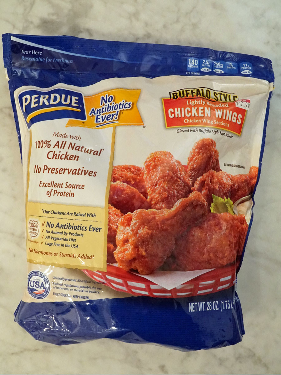 A bag of Perdue Buffalo Style Lightly Breaded Chicken Wings
