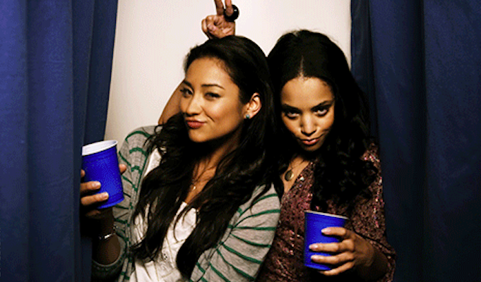 Maya and Emily in the photo booth together 