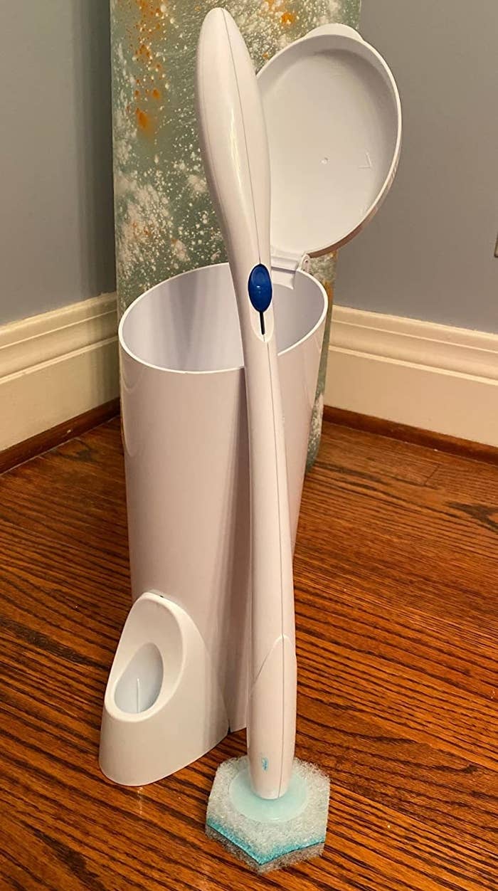 reviewer image of the clorox toilet wand and caddy