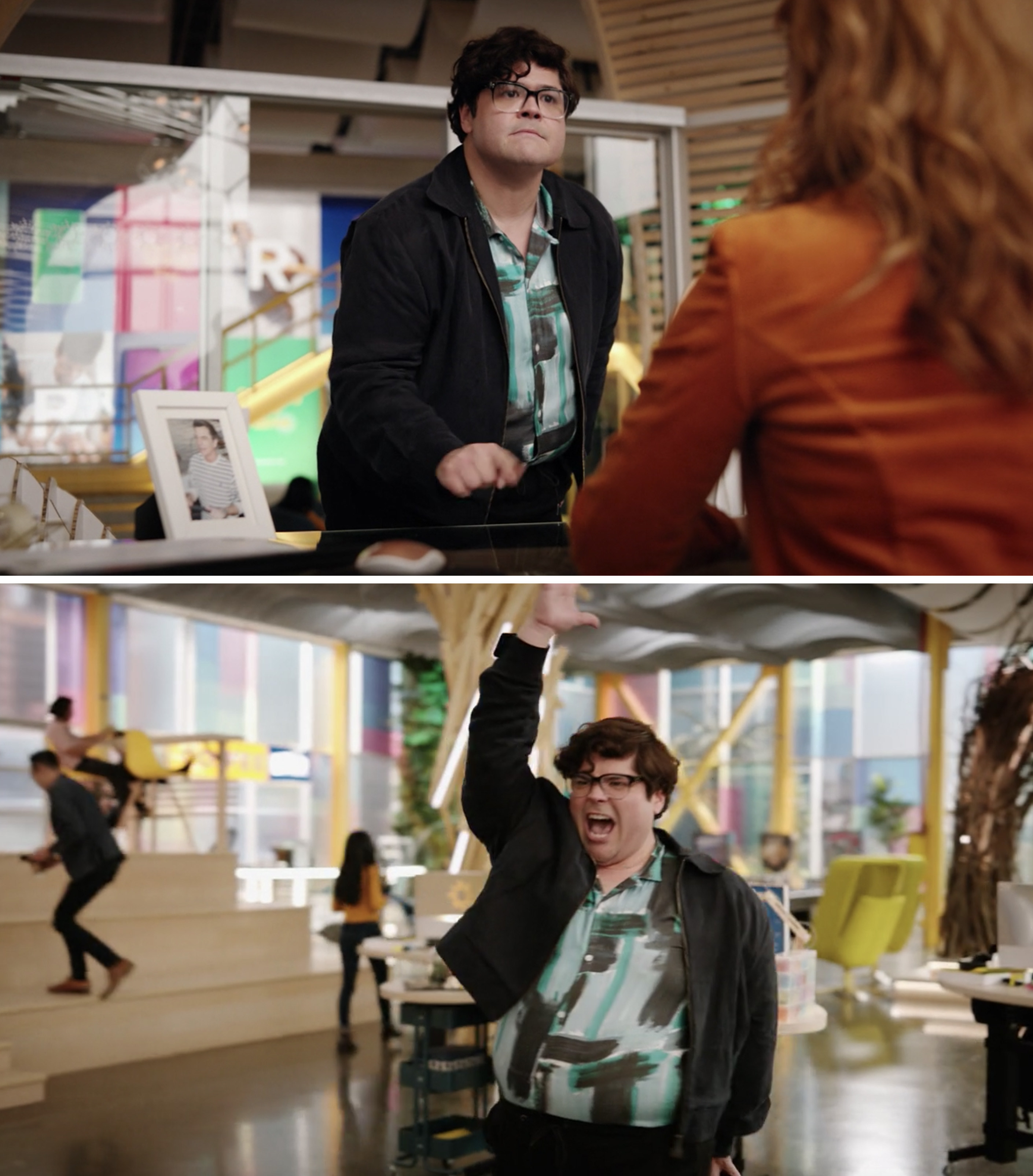 George dancing inside the office