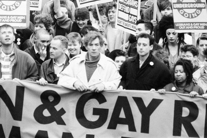 Young Sir Ian McKellen at a gay pride rally