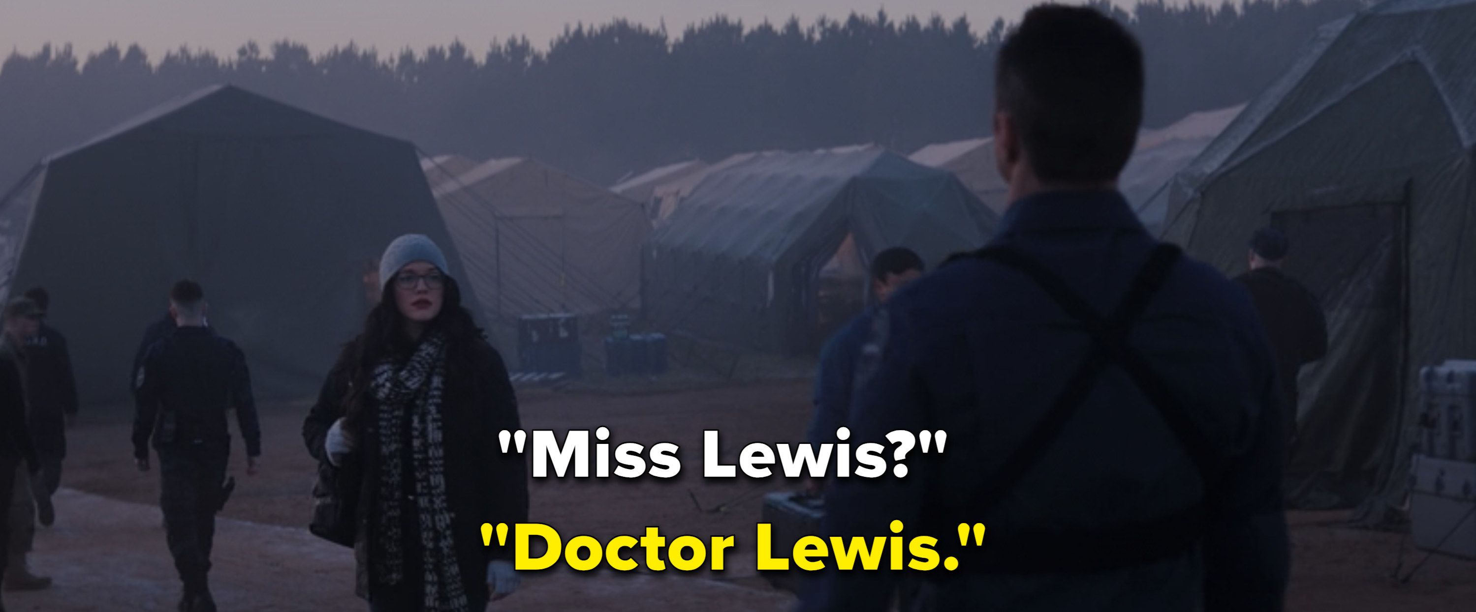 Someone saying &quot;Miss Lewis?&quot; and Darcy correcting them by saying, &quot;Doctor Lewis&quot;