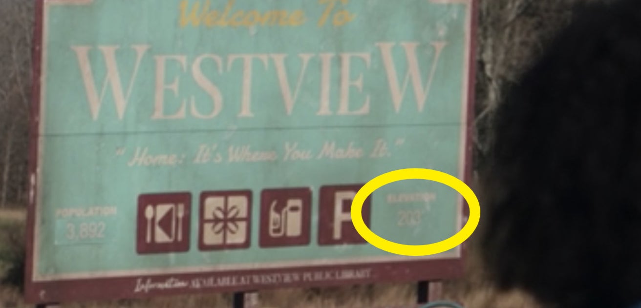 A circle around the "Elevation 203" on the WestView sign