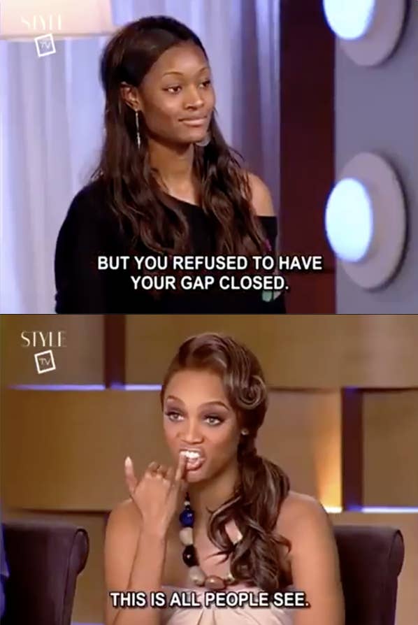Tyra telling a girl about her gap tooth