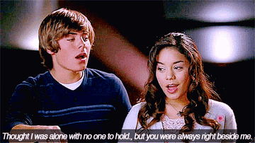 Gabriella and Troy singing &quot;Thought I was alone with no one to hold, but you were always right beside me.&quot;