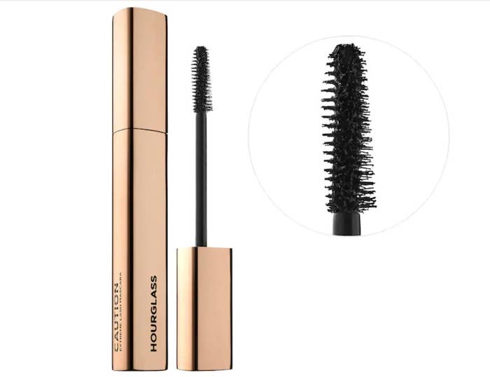 The tube of mascara opened to show wand texture