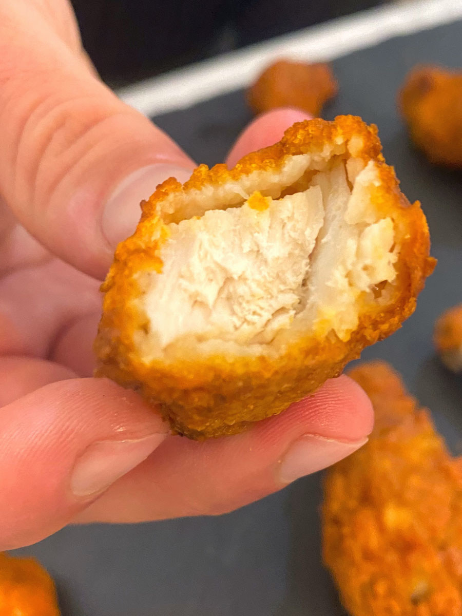 The inside of a Tyson chicken bite. 